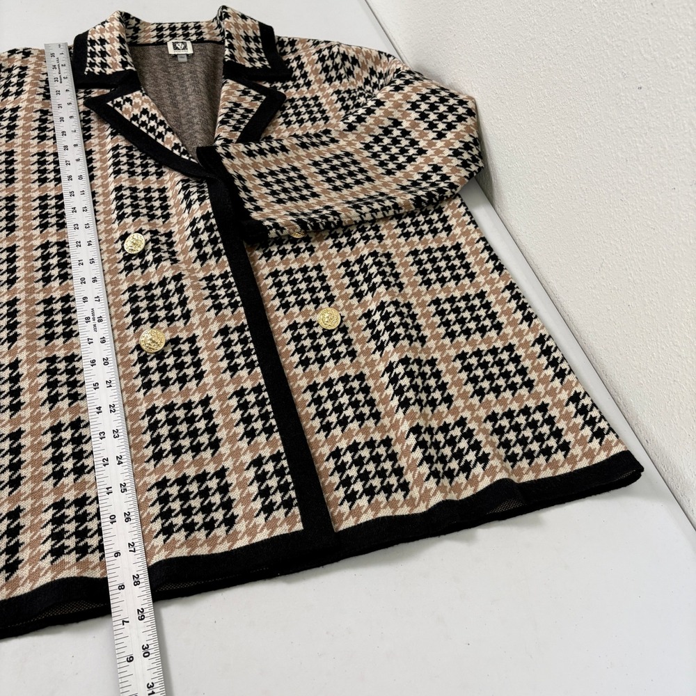 Anne Klein Blazer Sweater Size L Tan Black Houndstooth Knit Gold Buttons Open - Picture 11 of 11
